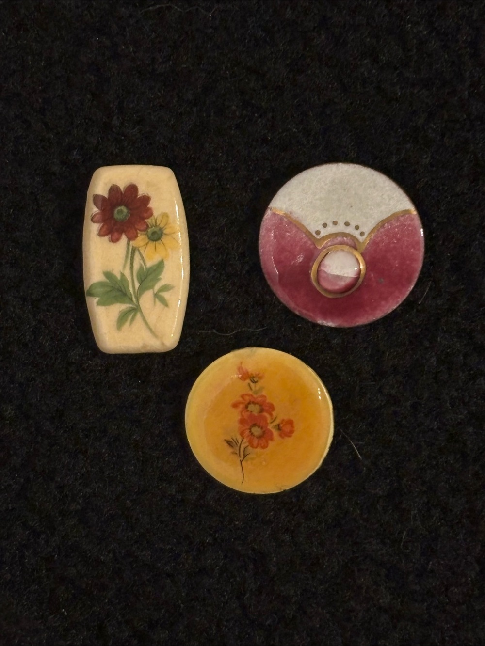 Vintage Porcelain Floral Brooch Lot Set of 3 Signed Bea